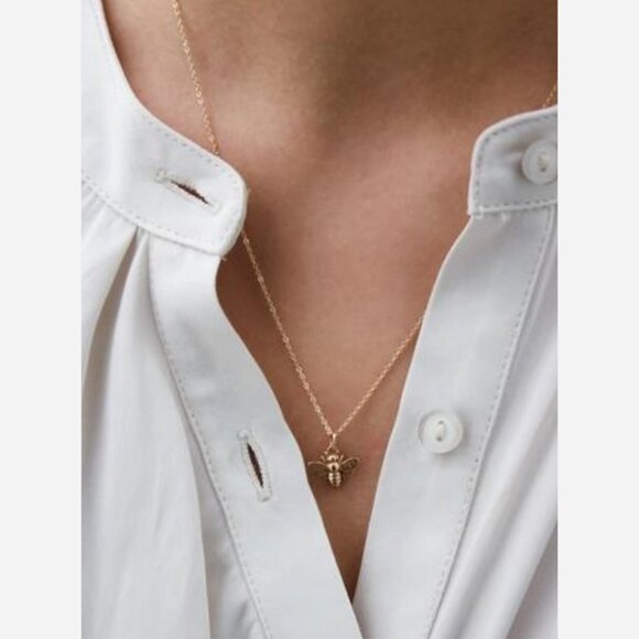 Honey Bee Charm Necklace – Petite Bronze Bee Pendant on 18" Gold Filled Chain - Picture 3 of 5